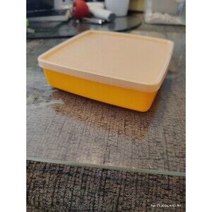Vintage Tupperware 670 Square Container Yellow w/ Sheer Lid Made in USA